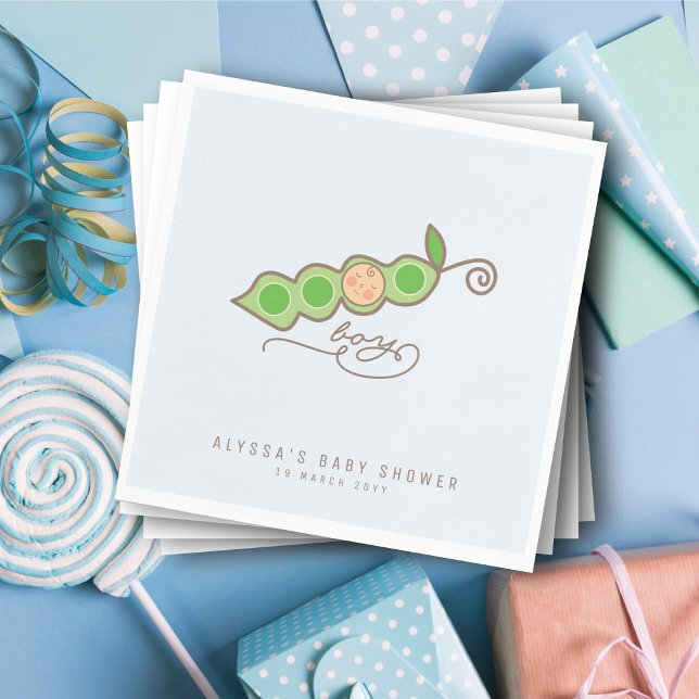 Servilleta De Papel Mareas extravagantes azules en un Fiesta de Baby S (Whimsical Blue Peas in a Pod Boy Baby Shower Party Paper Napkins @ fatfatin)