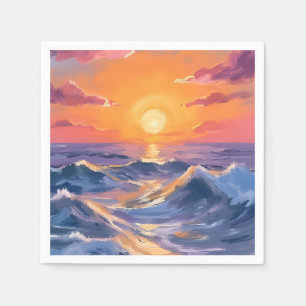 Servilleta De Papel Mares Rocosos Olas Oceánicas Pintura Acuarela Mar