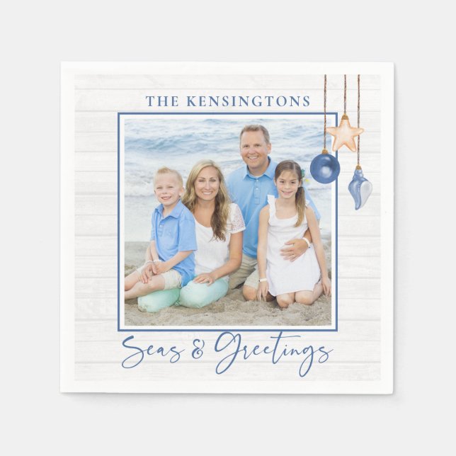 Servilleta De Papel Mares y saludos Foto Nautical Seashell Wood (Anverso)