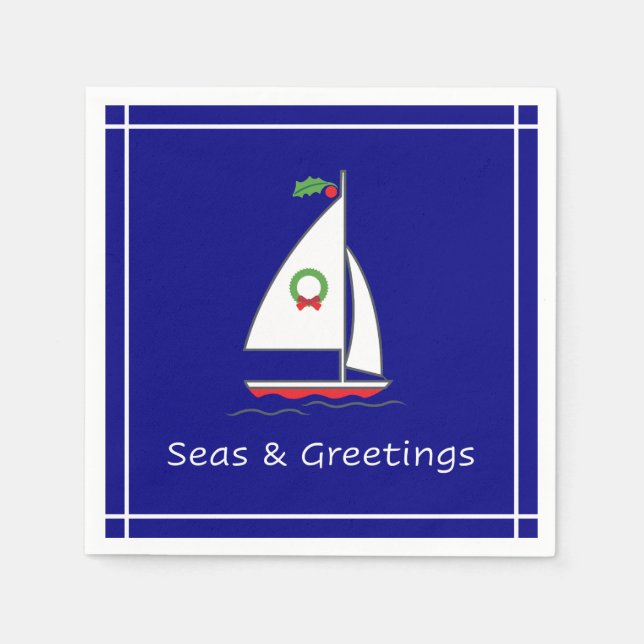 Servilleta De Papel Mares y saludos Nautical Holiday Naval Napkin (Anverso)