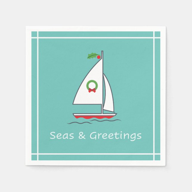 Servilleta De Papel Mares y saludos Vacaciones Náuticas Napkin Seafoam (Anverso)