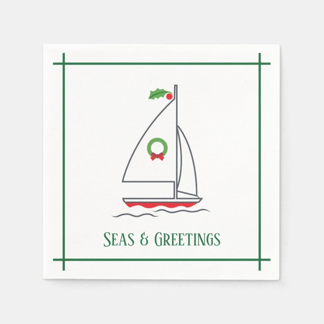 Servilleta De Papel Mares y saludos Vacaciones Náuticas Napkin Verde (Anverso)