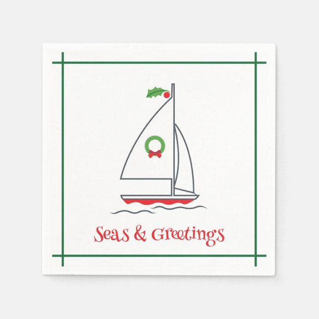 Servilleta De Papel Mares y saludos Vacaciones Náuticas Napkin Verde R (Anverso)
