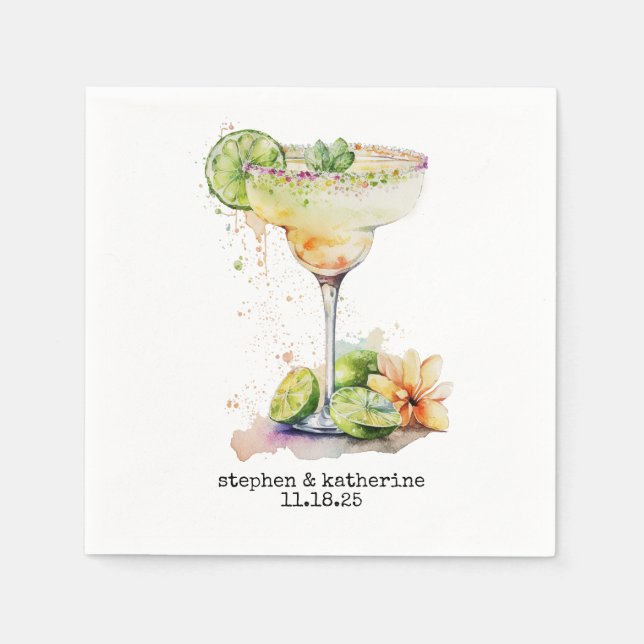 Servilleta De Papel Margarita Acuarela Personalizada de Boda Moderna (Anverso)