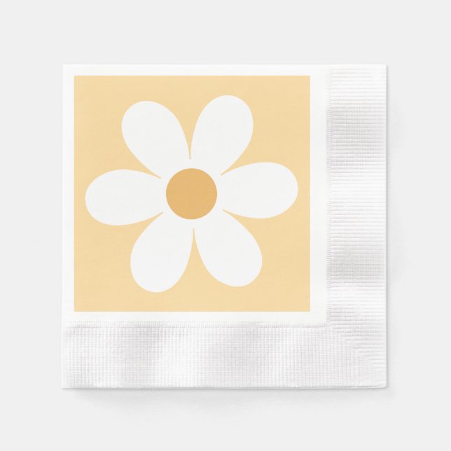 Servilleta De Papel Margarita amarilla retro boho (Anverso)