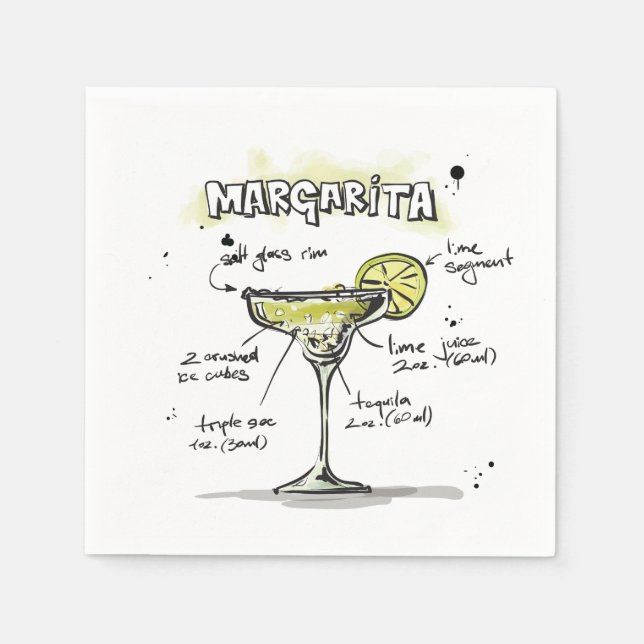 Servilleta De Papel Margarita Bebe Receta Cocktail Napkin (Anverso)