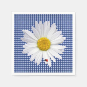 Servilleta De Papel Margarita blanca sobre gingham con mariquita