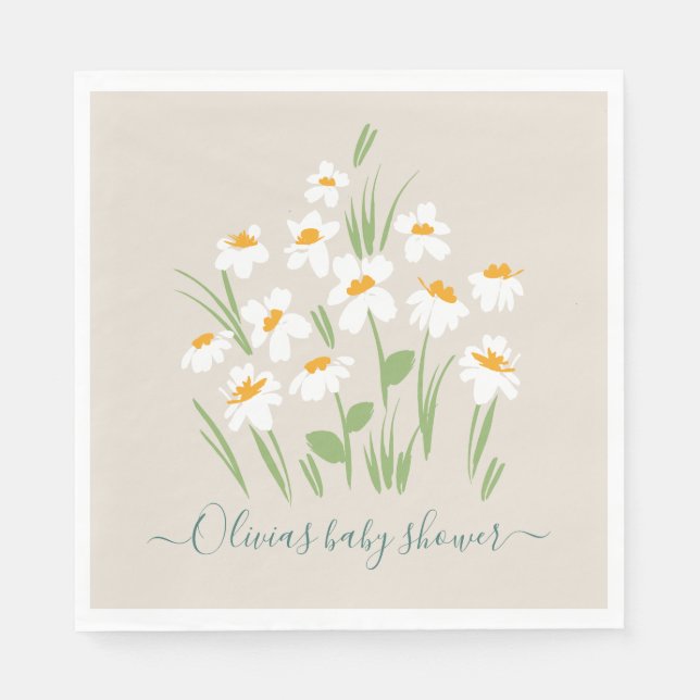 Servilleta De Papel margarita floral elegante hermosa ducha bebé en na (Anverso)