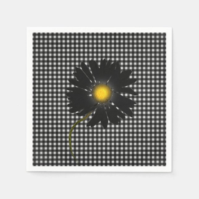 Servilleta De Papel margarita negra en el fondo de gingham (Anverso)