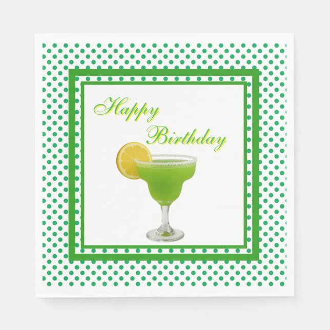 Servilleta De Papel Margarita Verde de Cumpleaños  (Anverso)