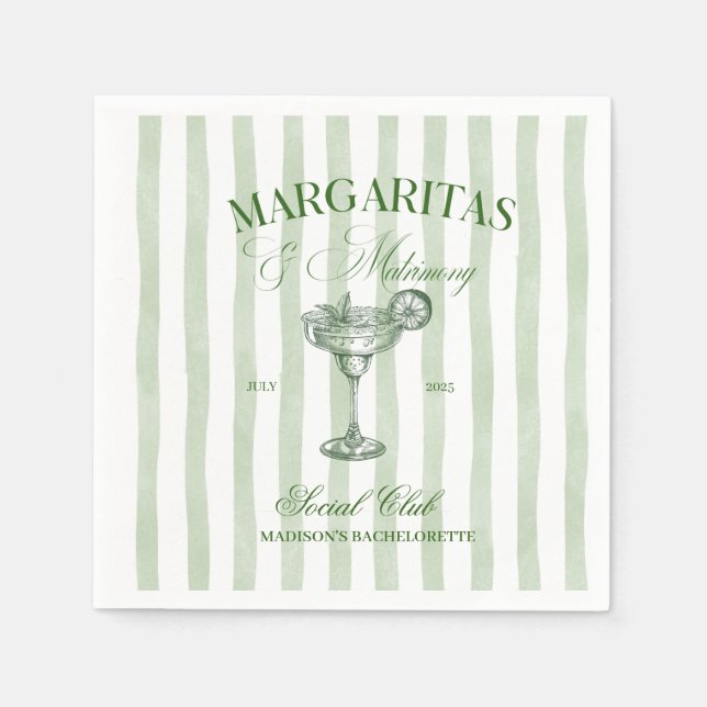 Servilleta De Papel Margaritas and Matrimony Striped Bachelorette (Anverso)