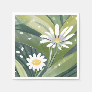 Servilleta De Papel Margaritas de primavera   Jardín floral blanco acu