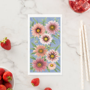 Servilleta De Papel Margaritas rosadas sobre arte botánico floral azul