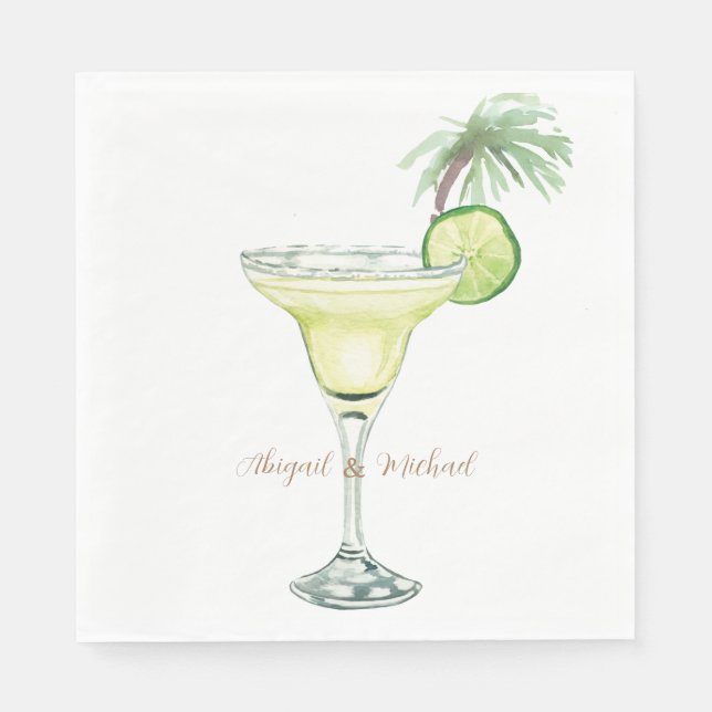 Servilleta De Papel Margaritas Tropical Couple Names Luncheon (Anverso)