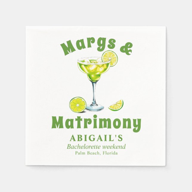 Servilleta De Papel Margs & Matrimony cóctel lime bachelorette verde (Anverso)