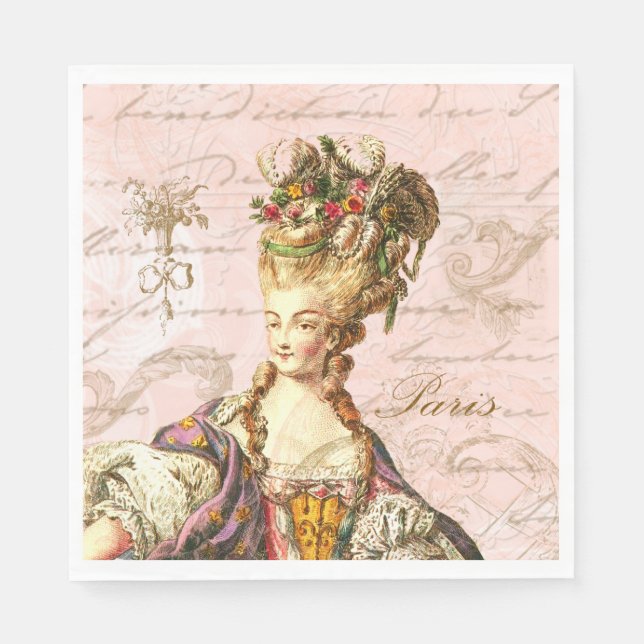Servilleta De Papel Marie Antoinette Pink French Script Fiesta Napkins (Anverso)