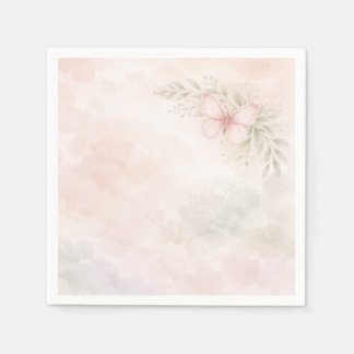 Servilleta De Papel Mariposa Acuarela Bebé en Flor Floral Rosa