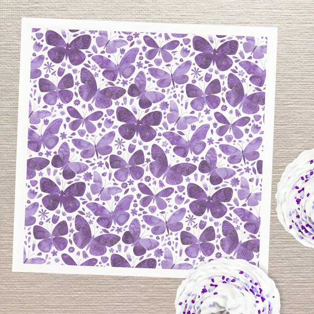 Servilleta De Papel Mariposa acuarela morado (Pretty watercolor purple butterfly pattern party paper napkins)