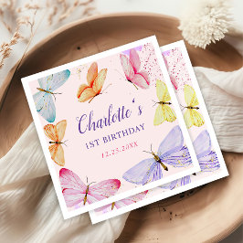 Servilleta De Papel Mariposa acuarela Primer cumpleaños