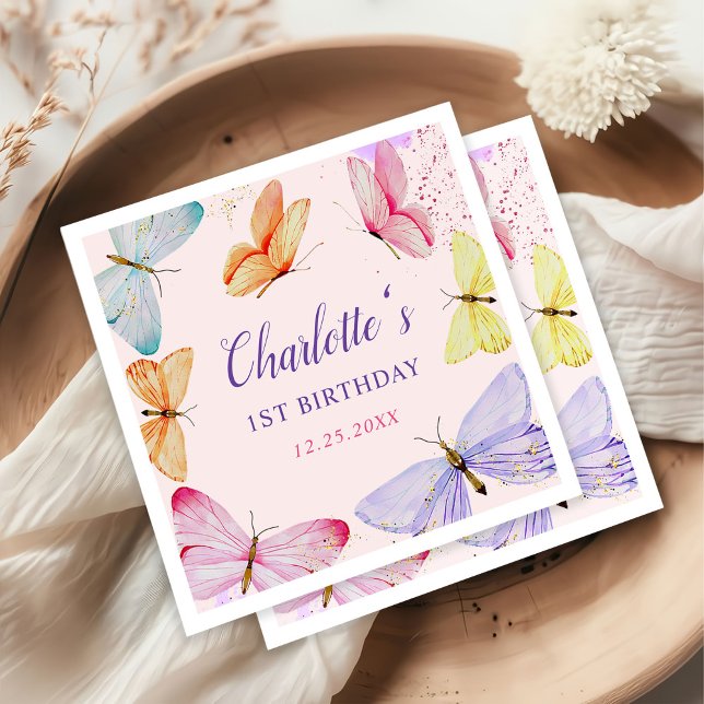 Servilleta De Papel Mariposa acuarela Primer cumpleaños (Subido por el creador)