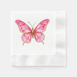 Servilleta De Papel Mariposa acuática rosa y dorada