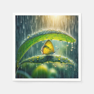 Servilleta De Papel Mariposa amarilla en una ducha de lluvia