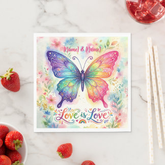 Servilleta De Papel Mariposa Arcoíris Acuarela "El amor es amor"