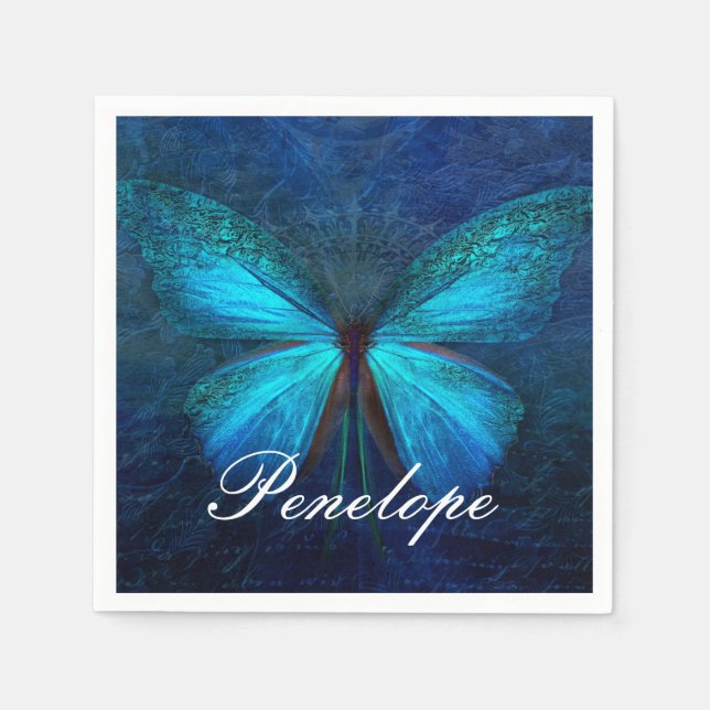 Servilleta De Papel Mariposa azul de alegría y suerte (Anverso)