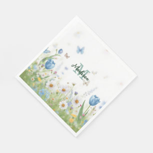Servilleta De Papel Mariposa azul de flor de flor silvestre colorida e
