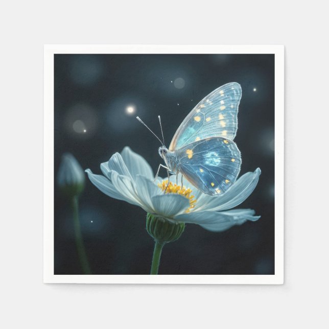 Servilleta De Papel Mariposa azul en una luna (Anverso)
