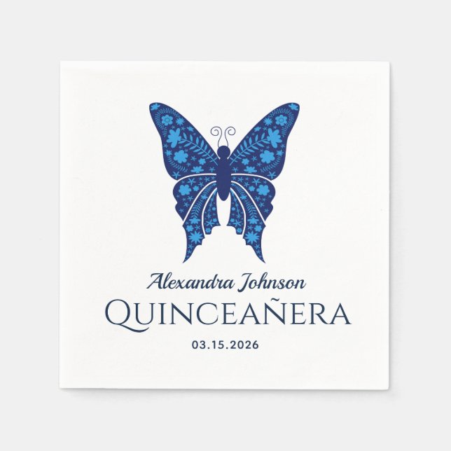 Servilleta De Papel Mariposa Azul Quinceañera (Anverso)