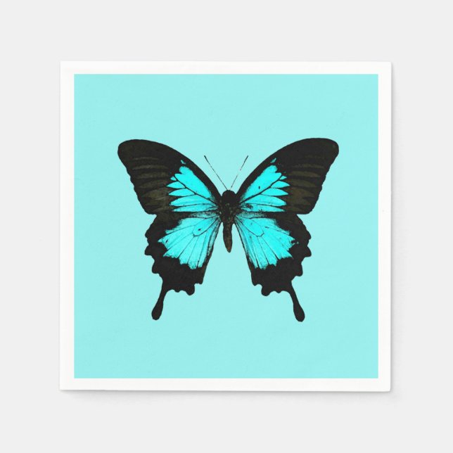 Servilleta De Papel Mariposa - azul turquesa y negro (Anverso)
