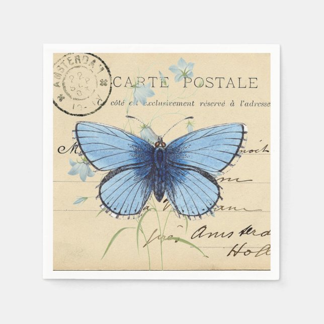 Servilleta De Papel Mariposa azul vintage Postal francesa (Anverso)