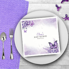 Servilleta De Papel Mariposa Baby Shower Elegant Purple Floral