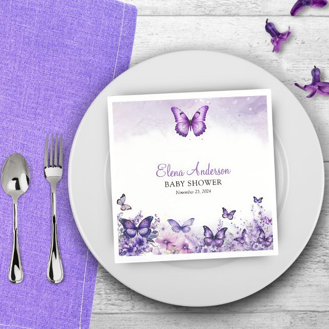 Servilleta De Papel Mariposa Baby Shower Elegant Purple Floral (Subido por el creador)