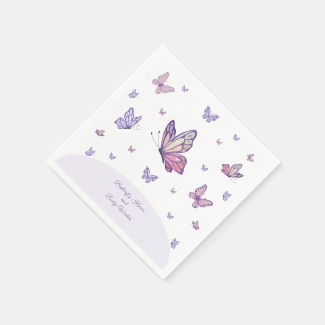 Servilleta De Papel Mariposa besa Baby Shower morado (Borde)