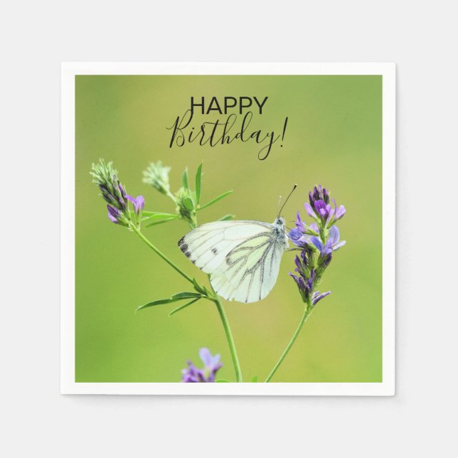 Servilleta De Papel Mariposa blanca veteada verde (Anverso)