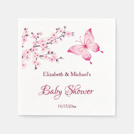 Servilleta De Papel Mariposa cerezo Blossom Baby Shower blanco rosado