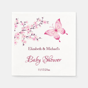 Servilleta De Papel Mariposa cerezo Blossom Baby Shower blanco rosado