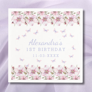 Servilleta De Papel Mariposa Chica Pink Purple Floral Primer cumpleaño