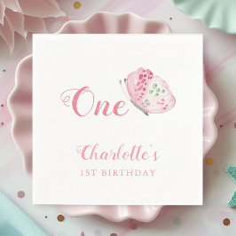 Servilleta De Papel Mariposa color agua rosa 1er Fiesta de cumpleaños