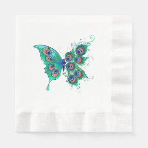 Servilleta De Papel Mariposa con plumas de pavo real verde