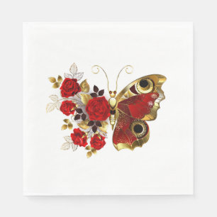 Servilleta De Papel Mariposa de flor roja con rosas rojas