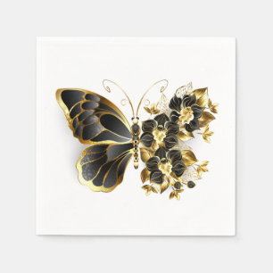 Servilleta De Papel Mariposa de flores de oro con orquídea negra
