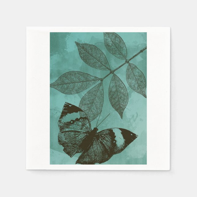 Servilleta De Papel Mariposa de hojas verdes (Anverso)