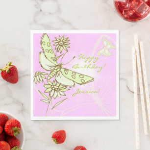 Servilleta De Papel Mariposa de limón rosa y lima
