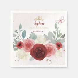 Servilleta De Papel Mariposa de oro de Borgoña Tiara Floral Quinceañer