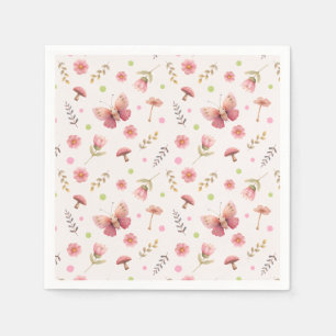 Servilleta De Papel Mariposa de Rosa Pastel y Florales Botánicos