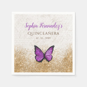 Servilleta De Papel Mariposa dorada púrpura rústica vintage