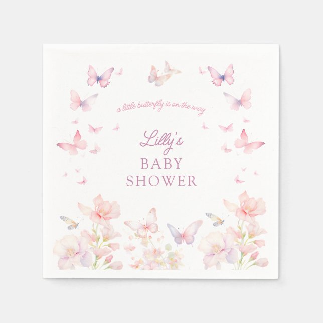 Servilleta De Papel Mariposa en el Baby Shower Way Pink Flowers (Anverso)